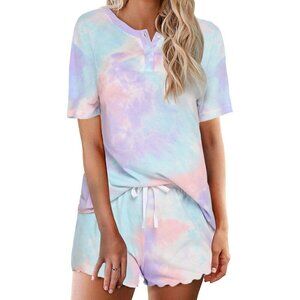 Women White Tie Dye Pajamas Set Womens Loungewear Sleepwear 2 Piece PJ Sets